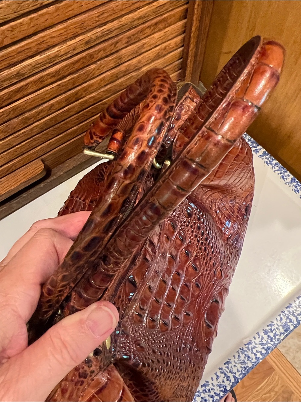 EUC Brahmin Satchel in Pecan Melbourne Croc Embossed Leather Luxury bag, purse - Picture 8 of 17